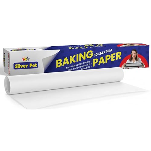 Silver Pot Baking Paper Roll 10 Meter x 30cm Non-Stick Parchment Paper for Baking Cooking & Wrapping Oven Safe & Food Grade Baking Sheet Liners