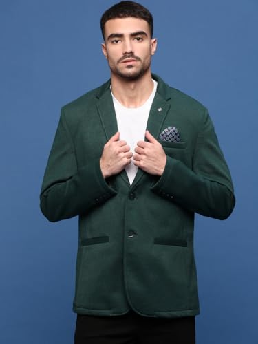 Image of SHOWOFFFF Men Solid Single Breasted Casual Blazer | Notched Lapel Full Sleeves Cotton Blazer for Mens | Slim Fit Regular Length Blazer for Men's