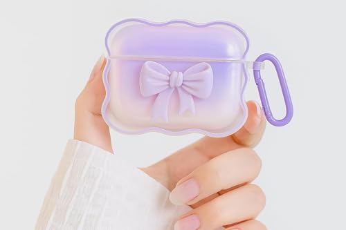 Image of Dezet Cute Soft Silicone Pouh Case for Airpods Pro GEN-2 (2022) � 3D Cartoon Animal Character Cover with Keychain Ring, Shockproof & Dustproof Protective Case for Kids & Girls (Bow Purple)