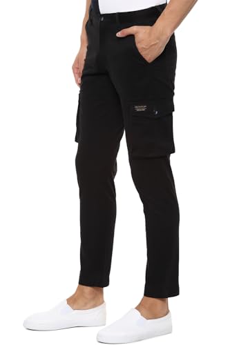 Image of Louis Philippe Men's Slim Fit Solid Cotton Blend Cargos