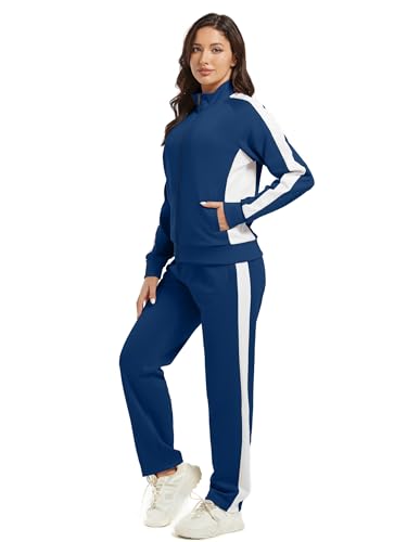 Women's Full Zip-Up Tracksuit Set Long Sleeve Casual Jogging Suits Workout Gym 2 Piece Outfits with Pockets
