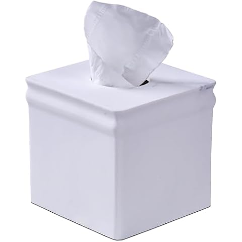 White Marble Tissue Box Cover Retro Square for Bathroom Conutertop,Tissue Box Holder for Bedroom Night Stand,Tabletop,Vanity Desk,Office, Decorative Facil Cube Tissue Box Cover Cover