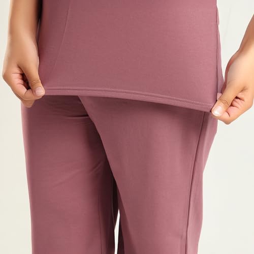 Image of Women's Relaxed Fit Cotton Co-Ord Set | Half Sleeve Top & Wide Leg Pants | Travel & Casual Wear