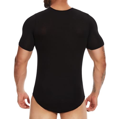 MISS MOLY Mens Short Sleeve Bodysuit Pajamas One Piece Crew Neck Romper Body Suit Basic Onesie Shirt3