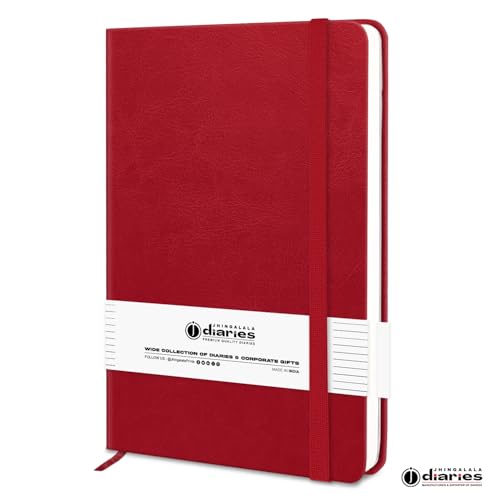 Image of Jhingalala A5 Leather Cover Hardbound Undated Journal Notebook with Pen Combo Gift | 80 GSM Premium Non-Bleeding Paper | Diary with Pen | Ideal Corporate, Diwali & New Year Gift (Red)
