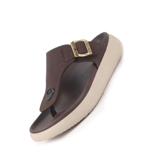 Image of FAUSTO Men Buckle Adjustable T-Strap Side Stitched Summer Waterproof Slip On Sandals|Comfort Featherlite Insole|Thong Slipper for Monsoon Rainy Season