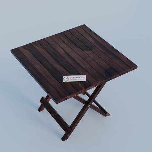 Image of Jangid Handicraft Patio Folding /Foldable Coffee Table for Garden, Outdoor & Balcony, Square, Solid Wood Sheesham, Walnut Finish