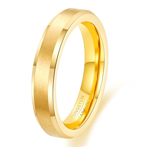 4mm 6mm 8mm Tungsten Carbide Wedding Band Ring For Men Women-Available in Black,Gold and Silver Matte Finish&Polished Beveled Edges Comfort Fit Size 5-12