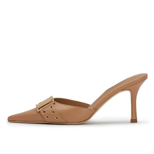 Image of DOEYG Women Pointed Toe Bow Heels Mules Slip on Stiletto Heels Sandals Dress Party Wedding Studded Heels Pumps