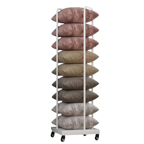 WDJBPSH Floor Pillow Holders for Storage, Heavy Duty Decorative Pillow Holder Rack for Retail Store/Bedroom/Living Room, Commercial Throw Pillow Ladder Shelf with Wheels