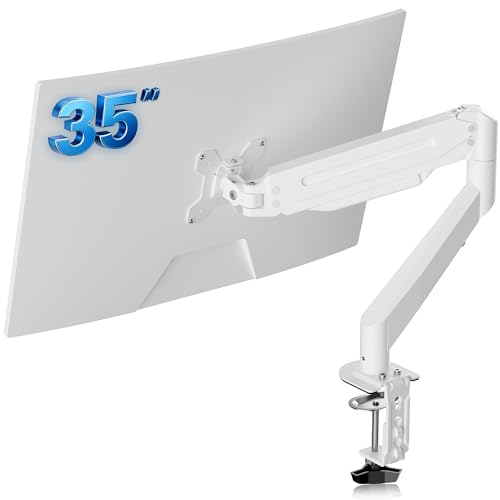 Suptek Single Monitor Arm Gas Spring Monitor Arm Desk Mount for 17-35 Monitors up to 11kg Tool Free Height Adjustable Screen Arm with Tilt Swivel Rotation VESA 75/100mm C-clamp/Grommet Options