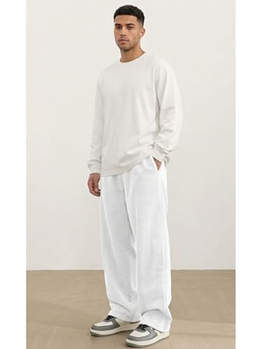 Image of The Goal Studio Men's Premium Corduroy Wide-Leg Trousers | Retro Textured Baggy Sweatpants | Korean Minimalist Relaxed Fit Joggers | Stretchable Lower | Y2K