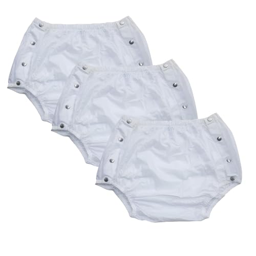 TAPIVA 3Pcs Incontinence Snap-On Plastic Pants/PVC Waterproof Pants/Adult Incontinence Pants/Wide Elastic Waterproof Diapers/Reusable PVC Waterproof Pants/Adult Diapers/Incontinence Pants
