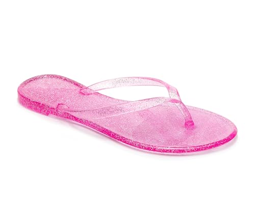 Image of Womens Flip Flops Thong Sandals Jelly Shoes Flat for Ladies Slides Glitter Pink Slippers Size 7 Slip On Summer Beach Dressy