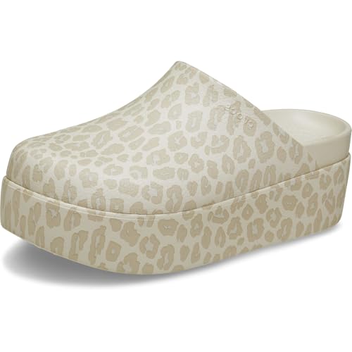 Crocs, Womens, Dylan Platform Clog, Mule Platform Shoes, Almond Tint/Leopard, 8, M