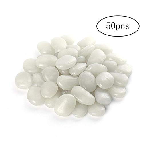 50 Pcs Luminous Stone Glow Rocks Garden Fish Tank Glowing Stones for Outdoor Fairy Garden Yard Landscape Walkways Driveway Potted Plant - White