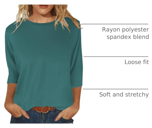 Image of JomeDesign Womens Tops 3 /4 Sleeve Shirts Round Neck Loose Casual Blouses
