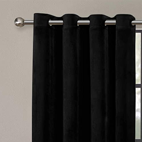 Hafaa Black Blackout Curtains for Bedroom – 46” wide x 54” drop Readymade Crushed Velvet Curtains for Living Room – Eyelet Room Darkening Curtains with 2 Tie Backs (116cm x 137cm) - Image 3
