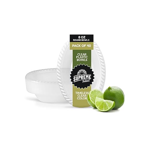 Supreme Select BE21011 Clear Disposable Plastic Bowls [Pack Of 40| 8Oz Oval Bowls] Microwave Safe Disposable Bowls- Sturdy Rimmed Soup/Salad/Dessert/Ice Cream Bowls cover