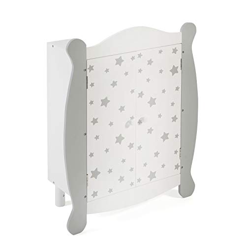 Bayer Chic 2000-519 95 – Armario para muñecas con barra y perchas, armario para muñecas, mueble para muñecas, estrellas, gris