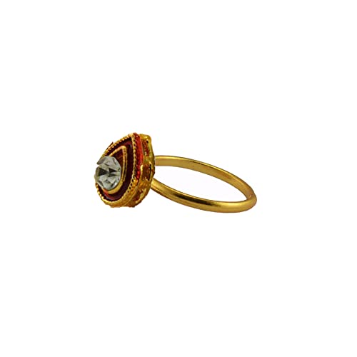 Solid Stone Stud Platted Brass Ring - Regular Fit