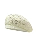 Women Lace Lightweight Beret Floral Hollow Out Hat Breathable French Beret Beanie Hat Cap for Spring Summer, Beige
