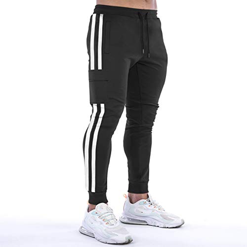 DIOTSR Mens Workout Jogger Pants, Slim Fit Running Sweatpants for Men, Striped Gym Track Pants with Pockets3