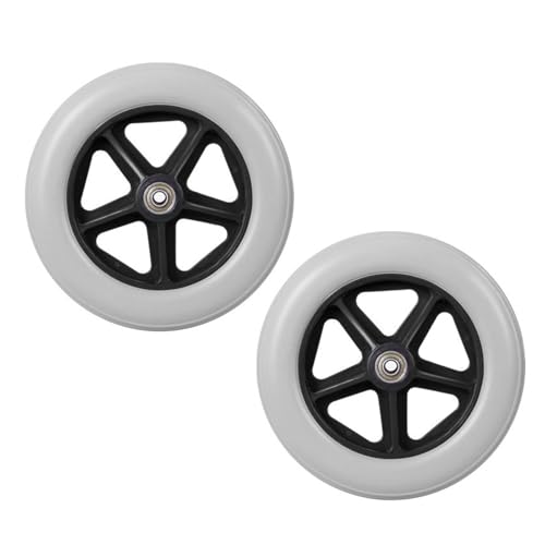 LHX 2 Wheelchair Front Wheels 8 Inch Walker Solid Wheels Heavy Duty Wheelchair Replacement Front Wheel Accessories Durable ABS Wheels with A Pair of Threaded Rods(Gris)
