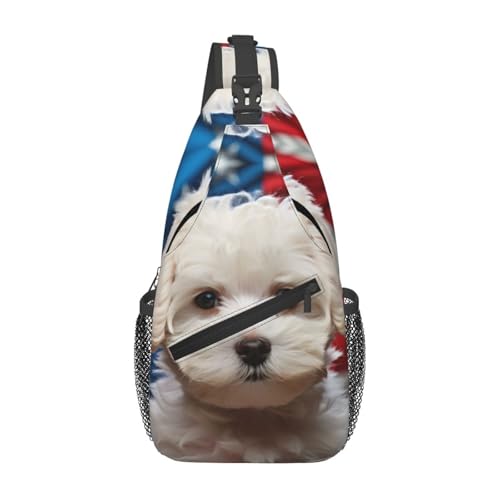 Bolso bandolera unisex con estampado de perro blanco miniatura 1
