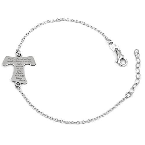 Lunghezza Bracciale: cm 21 Damiano Argenti Bracciale in Argento 925 Tau con Incisione Preghiera Angelo di Dio Argento