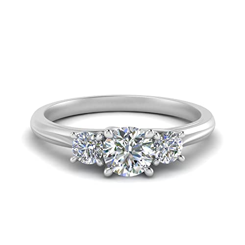 Image of Choose Your Gemstone Classic Three Stone Ring 925 Sterling Silver Round Shape 3 Stone Engagement Rings Everyday Jewelry Wedding Jewelry Handmade Gifts for Wife US Size 4 to 12