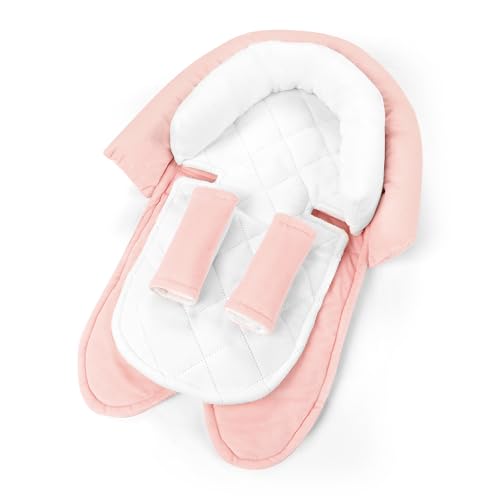 Image of Pea Pod Upgraded 2-in-1 Baby Car Seat Insert Cushion Pad, Extra Soft Infant Car Seat Head Support for Newborn, Perfect for Carseat, Stroller, Swing, Bouncer, Pink