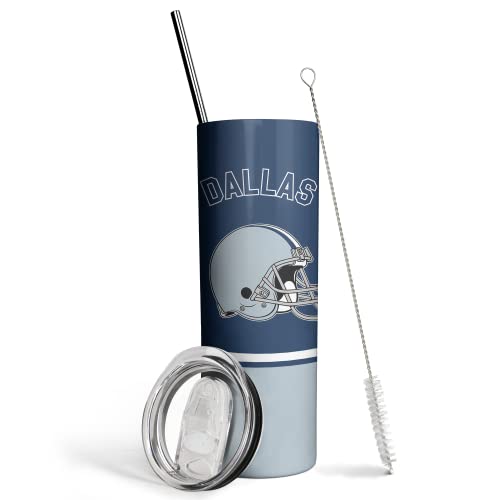 20Oz Dallas Skinny Tumblers With Lid And Straws, Football Fan Gift For Reusable Travel Mug Keeps Drinks Cold & Hot Stainless Steel Insulated Tumbler #TOP26
