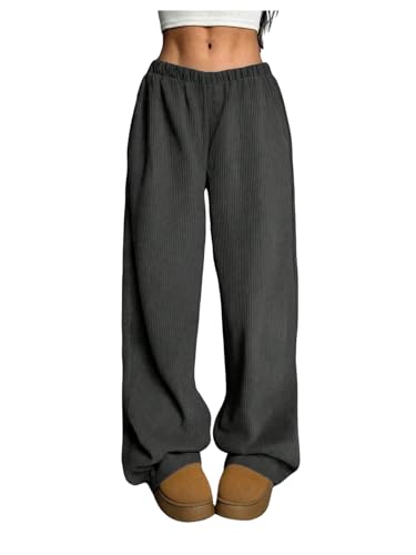 Milumia Girl's Bottom Corduroy Elastic Waist Straight Pants Loose Casual Trousers