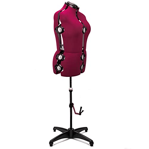 BHD BEAUTY Burgundy 13 Dials Female Fabric Adjustable Mannequin Dress Form for Sewing, Mannequin Body Torso with Tri-Pod Stand, Up to 70" Shoulder Height. (Large) - Thumbnail 3