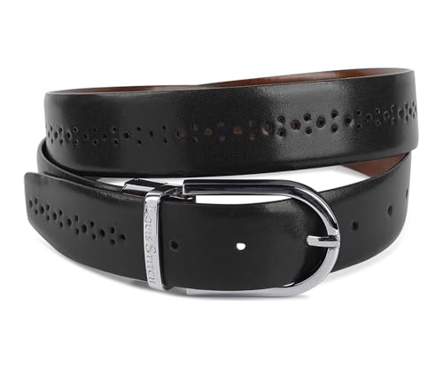 Image of LOUIS STITCH Men's Spanish Leather Reversible Belt 1.25 inch (35mm) Handcrafted Formal Waist Strap Officewear Men Gents Boys (Black /Tan) (LSBE-VB-CPBG)