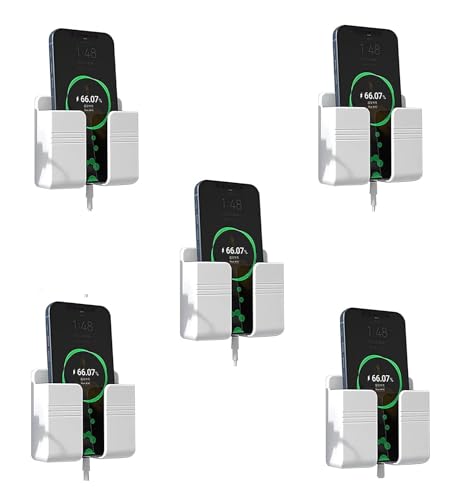 Image of WALLVIEW TECH Pack of 5 Wall Mounted Mobile Holder Storage Case for Remote Wall Mounted Mobile Stand /Multi Purpose Stand with Hole for Phone Charging (White)