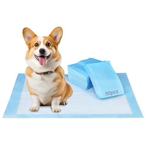 QWORK® 50 Piezas Almohadillas para Cachorros, 55 x 85cm Almohadillas de Entrenamiento para Mascotas, 6 Capas Alfombrillas para Orinar Altamente Absorbentes, para Cachorros, Mascotas Pequeñas