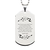 DesiDD Isaiah 30:21 Silver Dog Tag - Isaiah 30 21 Necklace Gifts for Women & Men - Engraved Bible Verse - Inspirational, Motivational, Religious, Christian Gifts