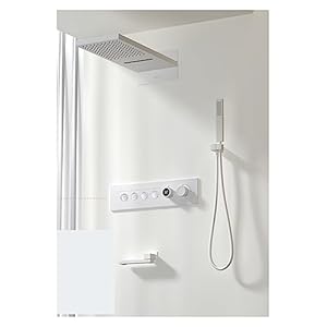 Thermostatic Shower Mixer Set Luxury Black Brass Shower,Wall-Mounted LED Digital Display Design,Cold & Hot Dual-Control 4-Function Ceiling Shower Tap (4r White 1)