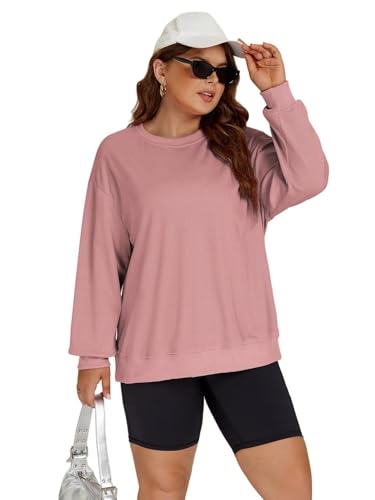 Image of ROSRISS Womens-Plus-Size-Sweatshirts Oversized Long Sleeve Shirts Trendy Crew Neck Pullover Sweaters Casual Tops XL-5XL