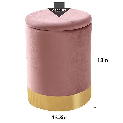 Mxfurhawa Velvet 23Qt Storage Ottoman Multipurpose Footrest Stool with Metal Base Modern Round Vanity Stool Chair Ottoman Foot Stools Support 300lbs Padded Seat for Living Room & Bedroom Dusty Rose