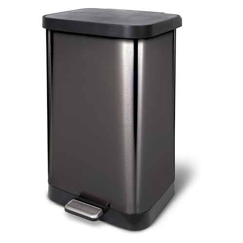 Glad 20 Gallon / 75.5 Liter Extra Capacity Stainless Steel Step Trash Can with CloroxTM Odor Protection, Pewter