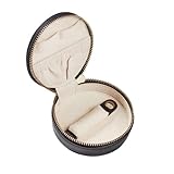 Decorebay Everyday Genuine Cow Leather Zip Around Mini Travel Jewelry Box Organizer with Zipper Closure (Midnight Black)