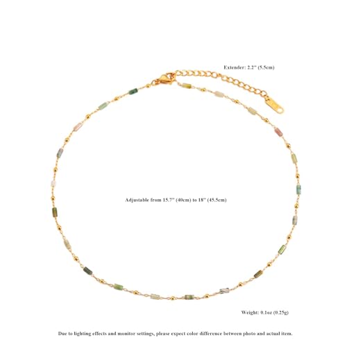 Gemstone Bead Necklaces for Women Multi Color Beaded Choker Natural Stone Necklace Black White Green Tigers Eye Handmade 18K Gold Plated Dainty Summer Jewelry2