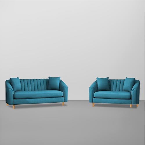 Image of Doraldo 3 + 2 Seater Sofa Set for Living Room (Turrquise) Premium Fabric Sofa