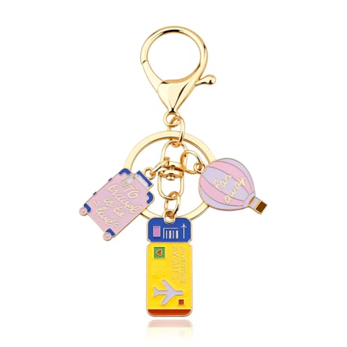 Travel Themed Keychain for Mothers Day World Traveler Birthday Gifts for Mom Retirement Gift for Women Passport Luggage Charm Keychain for Travel Lovers Graduation Gifts Kering for Daughter Son
