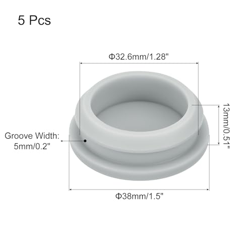 Image of MECCANIXITY 5pcs Silicone Snap in Locking Hole Plugs,32.6mm /1.3 Inch Mounting Diameter Narrow Groove Width 5mm Panel Seal Cover Round for Kitchen Bulkheads Waterproof Sealing Plugs Grey