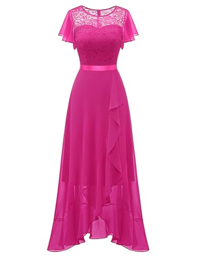 Image of BeryLove Formal Long Dresses for Women Wedding Guest Cocktail Bridesmaid | Airy Lace & Chiffon Evening Gown, Flutter Sleeve, Ideal for Mother of the Bride, Prom, Homecoming Party & Semi-Foraml Events