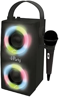 LEXIBOOK BTP180BKZ iParty-Portable Bluetooth Speaker with Microphone, Light Effects, Karaoke, Wireless, USB, SD Card, Rechargeable Battery, Black